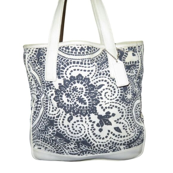 COACH Vintage Black & White Paisley Print Canvas & Leather Tote & wristlet - Picture 3 of 16